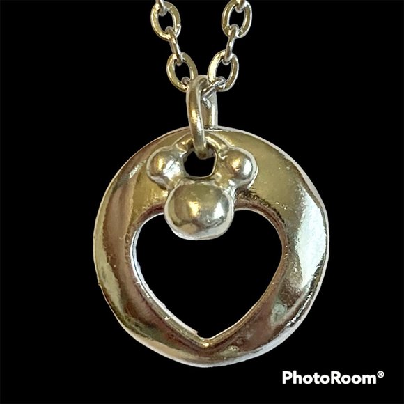 Vintage Disney Mickey Mouse Ears Heart Charm Necklace Stainless Steel 18" Chain - Picture 6 of 11